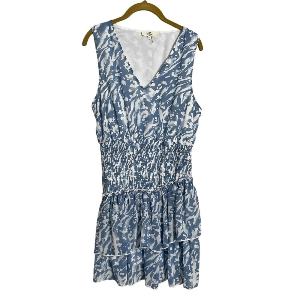 Entro Blue White Ruched Waist Mini Dress Small